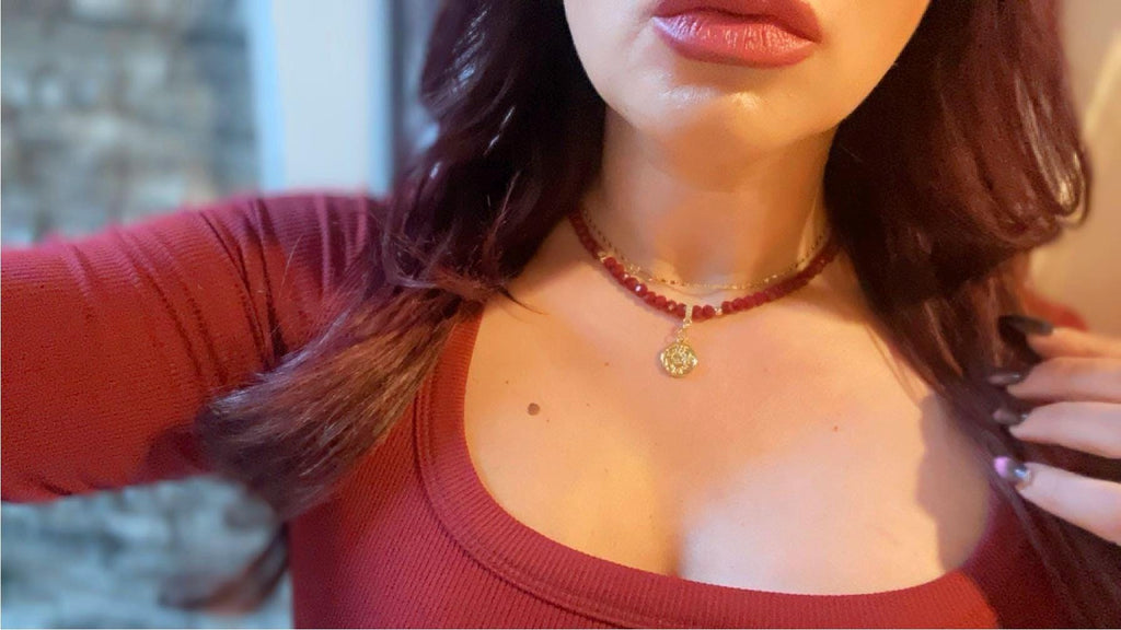Crimson Red Garnet Choker Beaded Necklace