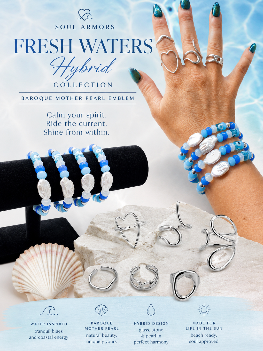 Fresh Waters — Baroque Pearl & Sea Blue Jade Bracelet