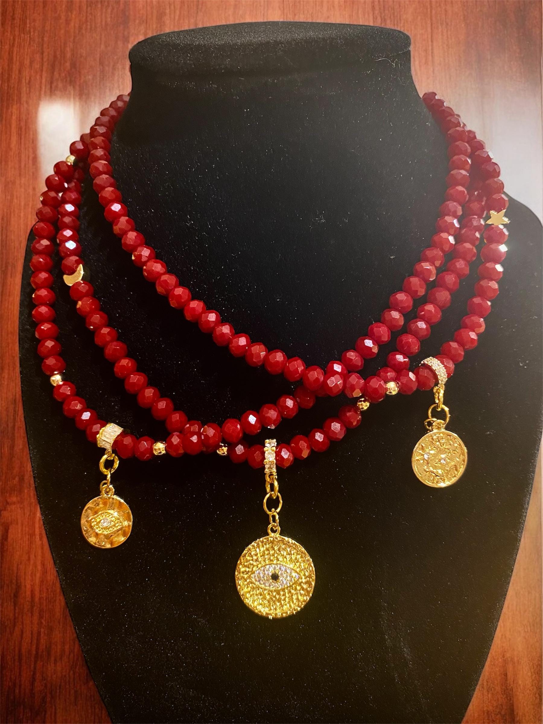 Crimson Red Garnet Choker Beaded Necklace