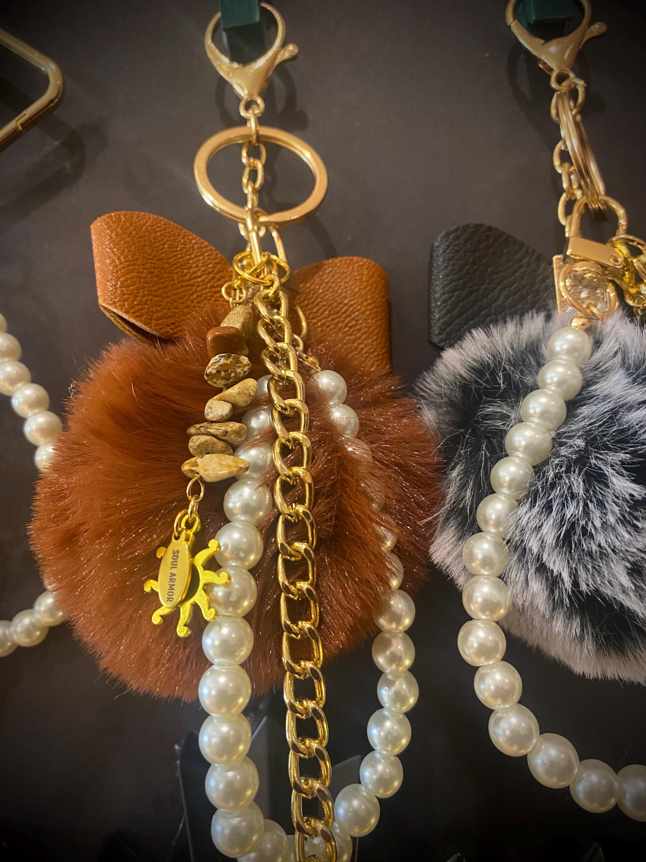Pearl & Gemstone Pom Pom Keychain| Dreamcatcher Elegant Purse Stap Accessory
