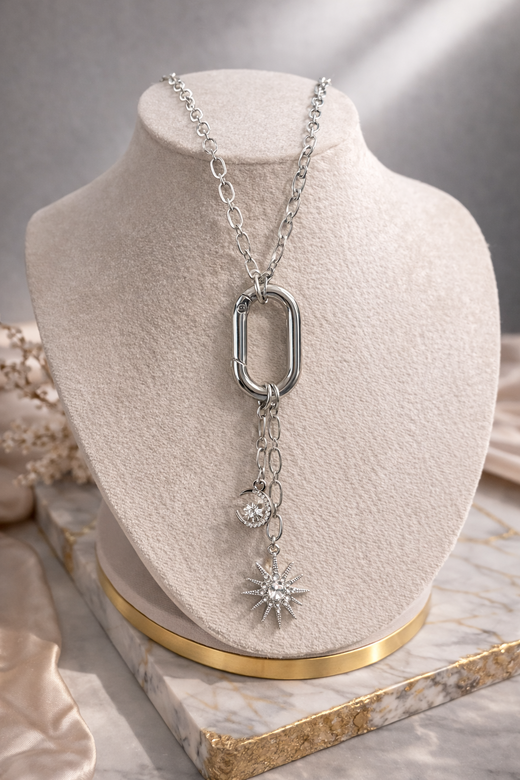 Celestial Devotion Silver Carabiner Necklace