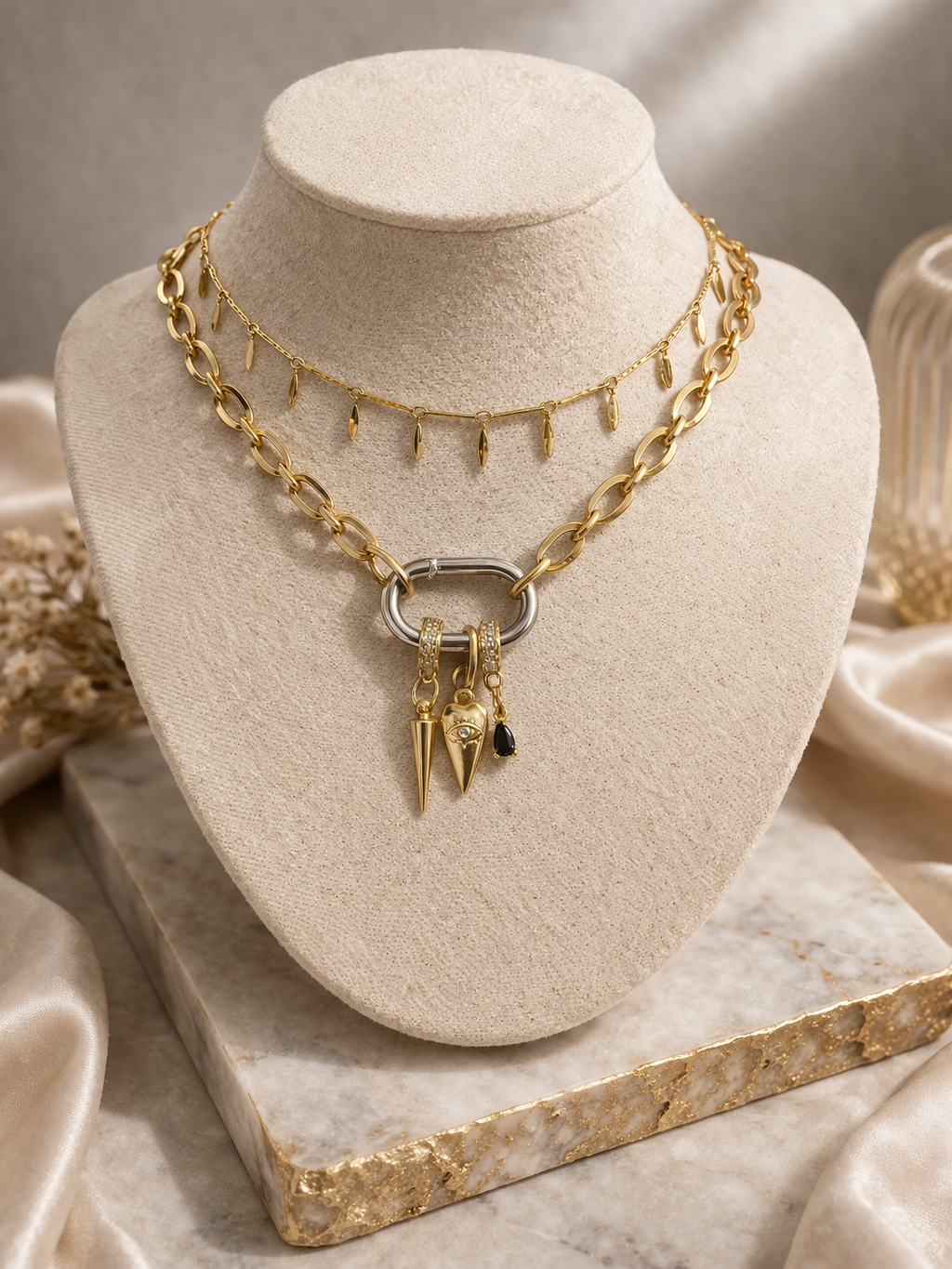 Cleopatra Mixed Metal Charm Necklace