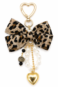 Leopard Bow with Gold Heart and Pearl Charm Add on
