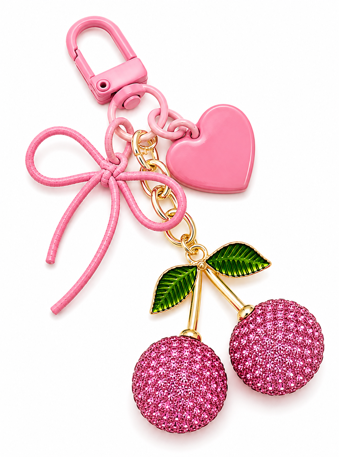 Pink Cherries with heart Charm add on