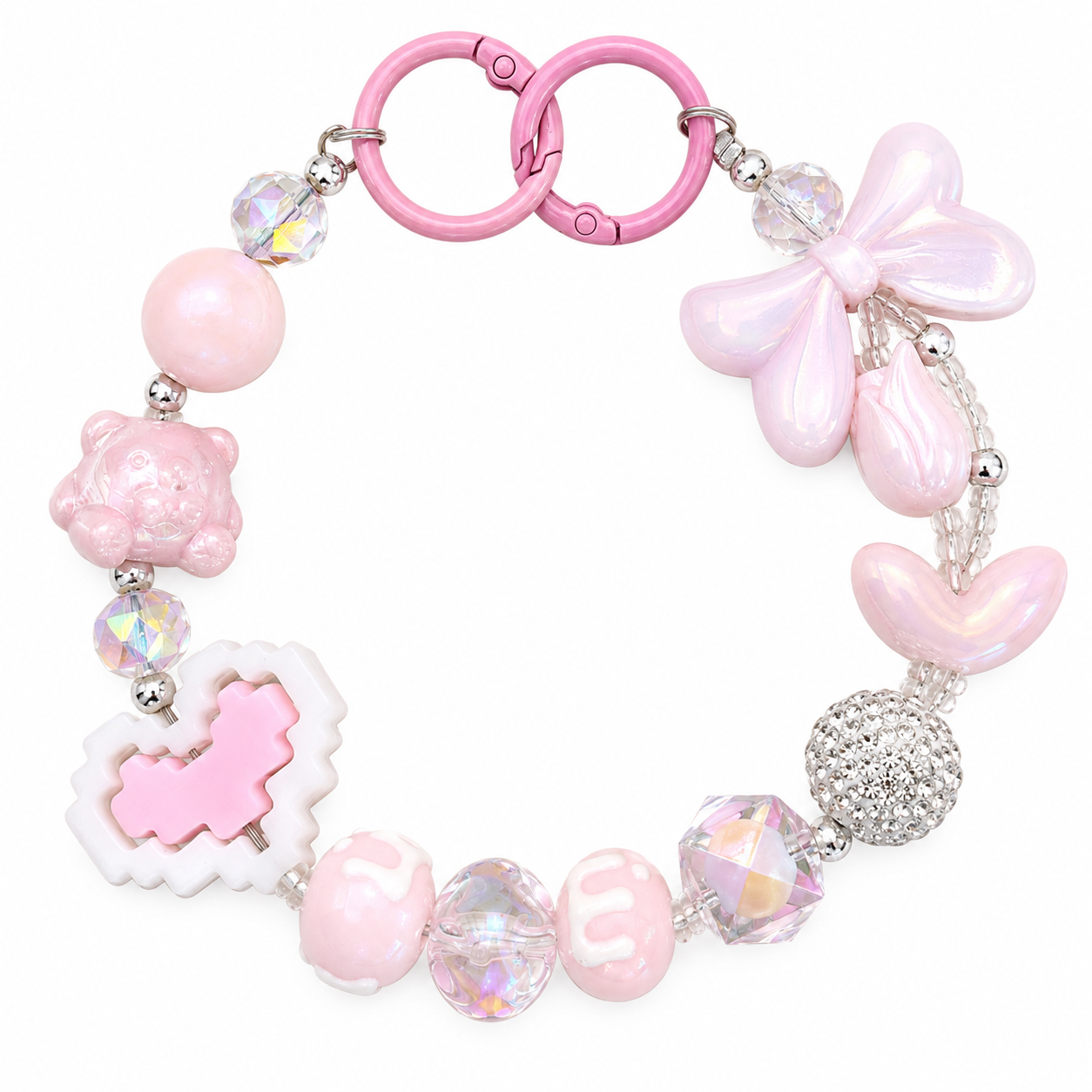Pink Bow and heart oversized Bag charm