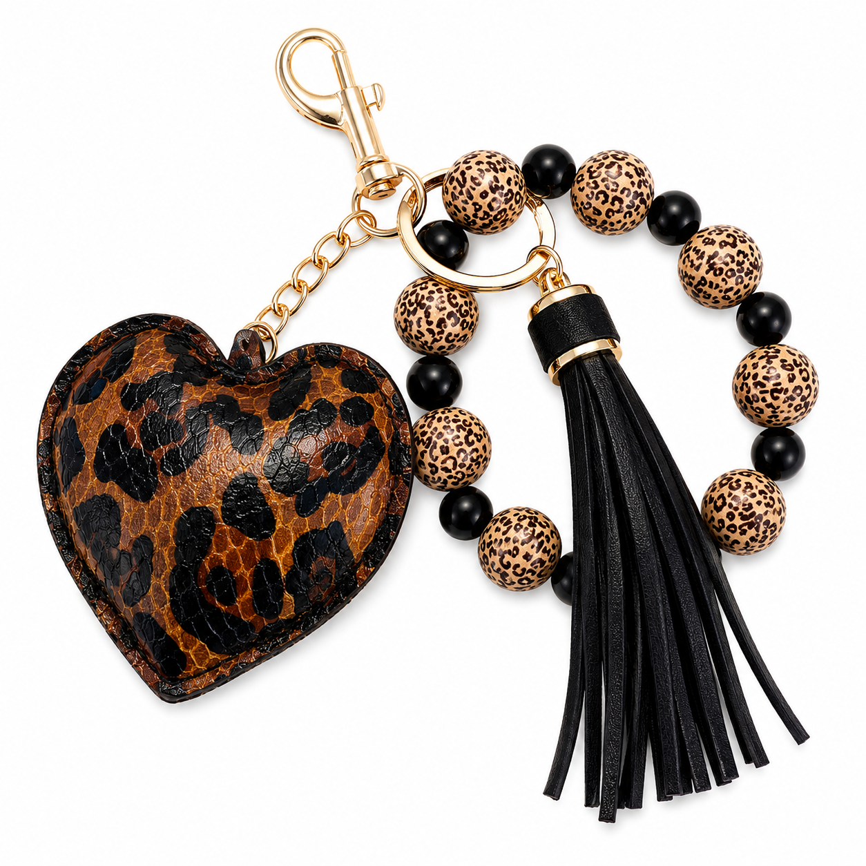 Leopard cushion heart with tossle and beaded handle