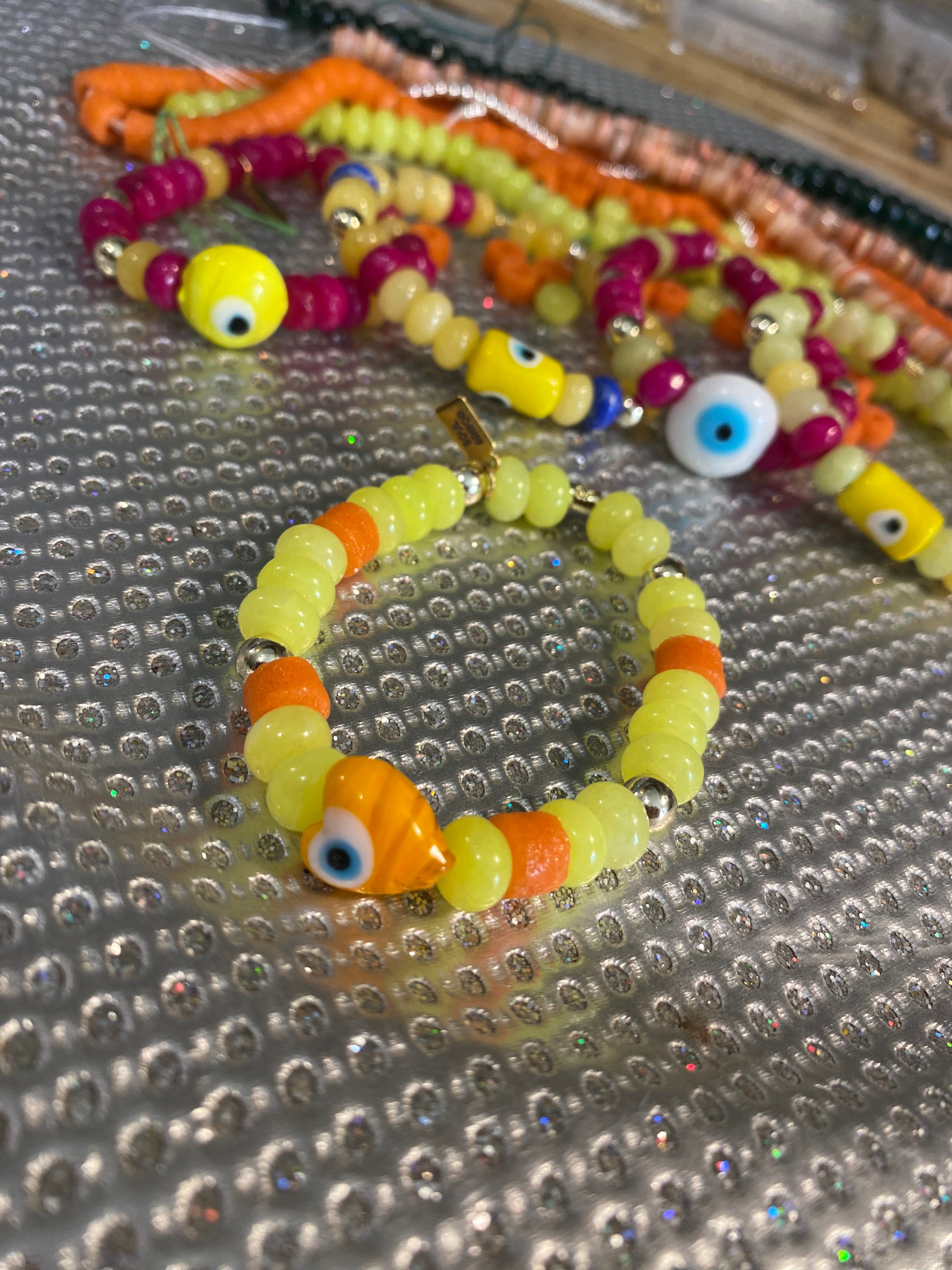 Tropical Hybrid Evil Eye Bracelet — Orange & Lime Green