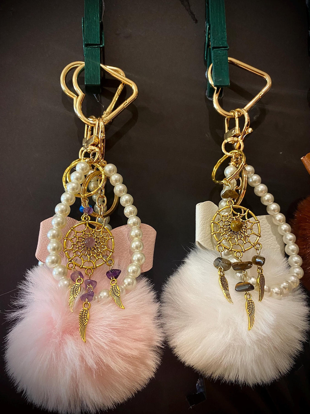 Pearl & Gemstone Pom Pom Keychain| Dreamcatcher Elegant Purse Stap Accessory