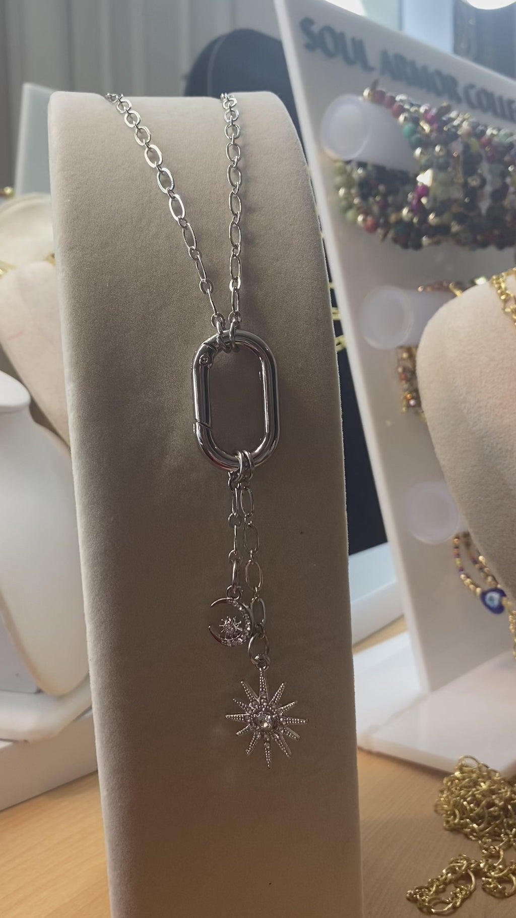 Celestial Devotion Silver Carabiner Necklace